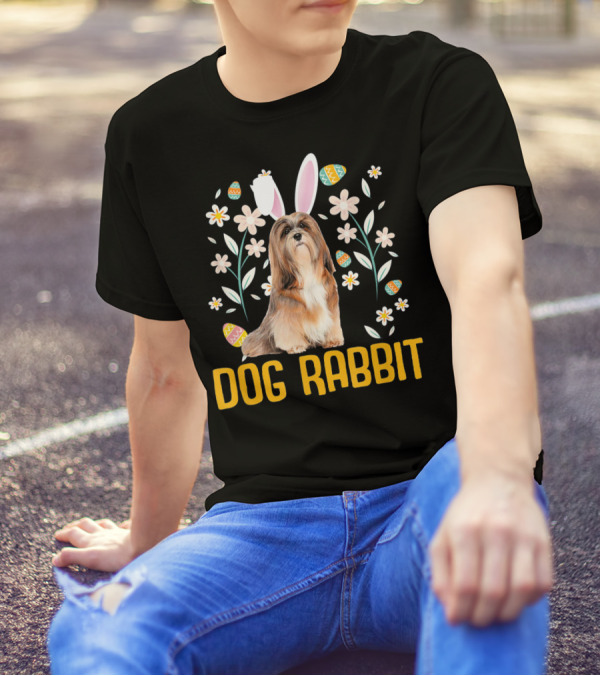 Lhasa Apso Dog Rabbit Bunny Hat Easter Flowers Eggs T-Shirt