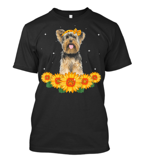 Schnauzer With Sunflower Headband And Starry Sunflowers T-Shirt