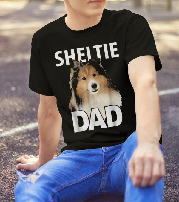 Sheltie Dad Mens Text Funny Shel Dog Owner Father's Day T-Shirt