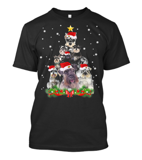 Schnauzer Christmas Tree With Santa Hats And Snowflakes T-Shirt