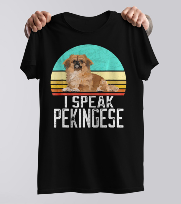 I Speak Pekingese Retro Dog Vintage Stripes T-Shirt