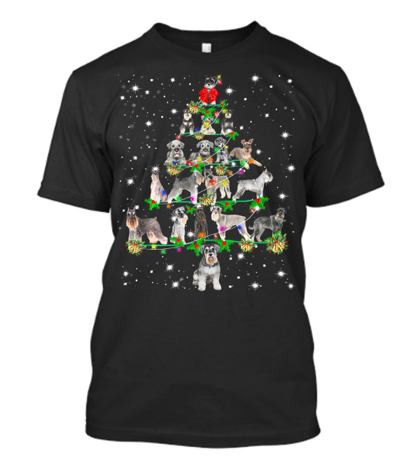 Funny Schnauzer Christmas Tree With Festive Dogs And Holiday Decorations T-Shirt