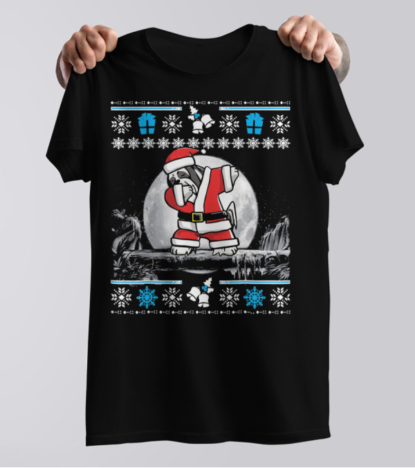 Lhasa Apso Dog Dabbing In Santa Claus Outfit With Snowflakes And Presents T-Shirt
