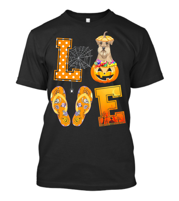 LOVE Miniature Schnauzer Pumpkin Halloween Candy Cobweb T-Shirt