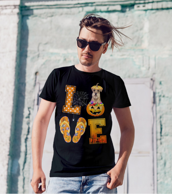 LOVE Miniature Schnauzer Pumpkin Halloween Candy Cobweb T-Shirt