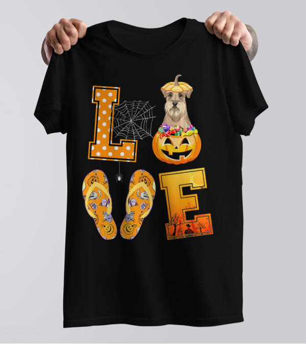 LOVE Miniature Schnauzer Pumpkin Halloween Candy Cobweb T-Shirt