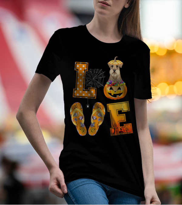 LOVE Miniature Schnauzer Pumpkin Halloween Candy Cobweb T-Shirt