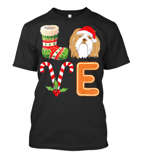 Lhasa Apso Lover Xmas Stocking Candy Cane Gingerbread Holiday T-Shirt
