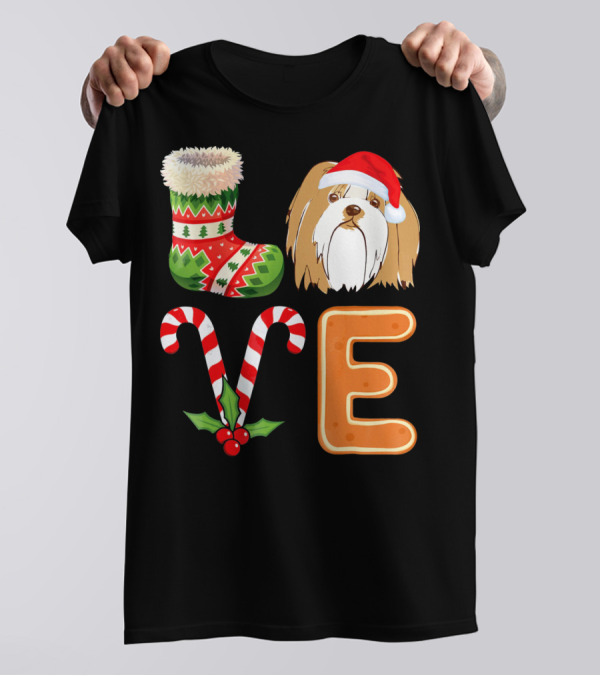 Lhasa Apso Lover Xmas Stocking Candy Cane Gingerbread Holiday T-Shirt