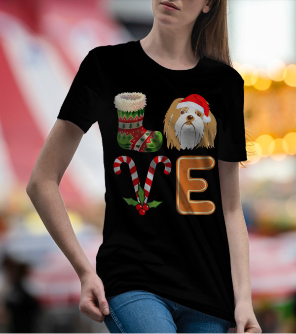 Lhasa Apso Lover Xmas Stocking Candy Cane Gingerbread Holiday T-Shirt
