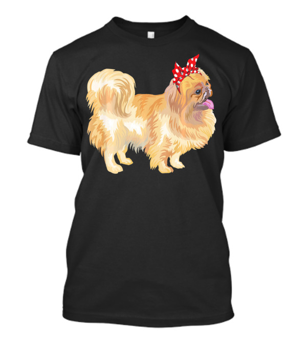 Pekingese Dog With Red Polka Dot Bandana For Funny Dog Moms T-Shirt