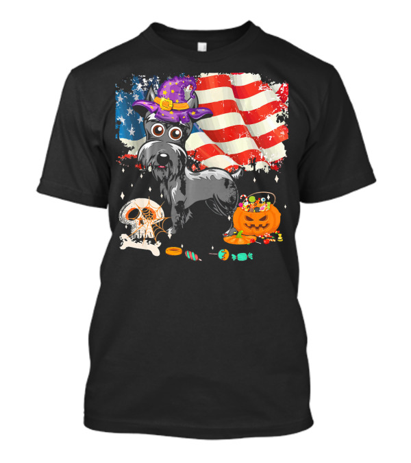 Schnauzer Halloween USA Flag Skull Pumpkin Candy T-Shirt