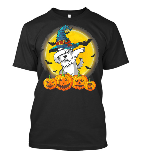 Halloween Dabbing Schnauzer Dog With Witch Hat And Pumpkins T-Shirt