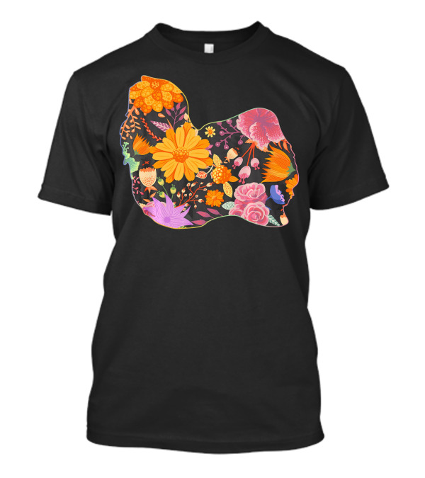 Floral Flower Vintage Retro Lhasa Apso Silhouette Lemon Bloom T-Shirt