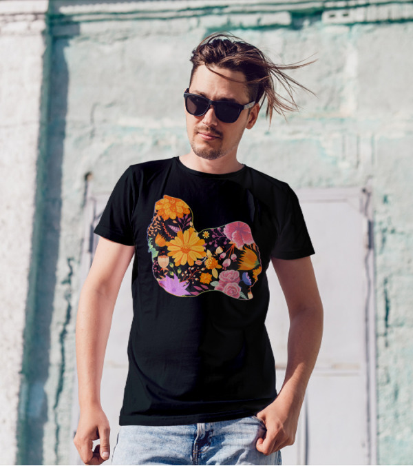 Floral Flower Vintage Retro Lhasa Apso Silhouette Lemon Bloom T-Shirt