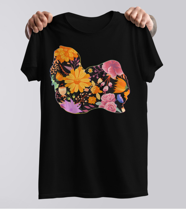Floral Flower Vintage Retro Lhasa Apso Silhouette Lemon Bloom T-Shirt