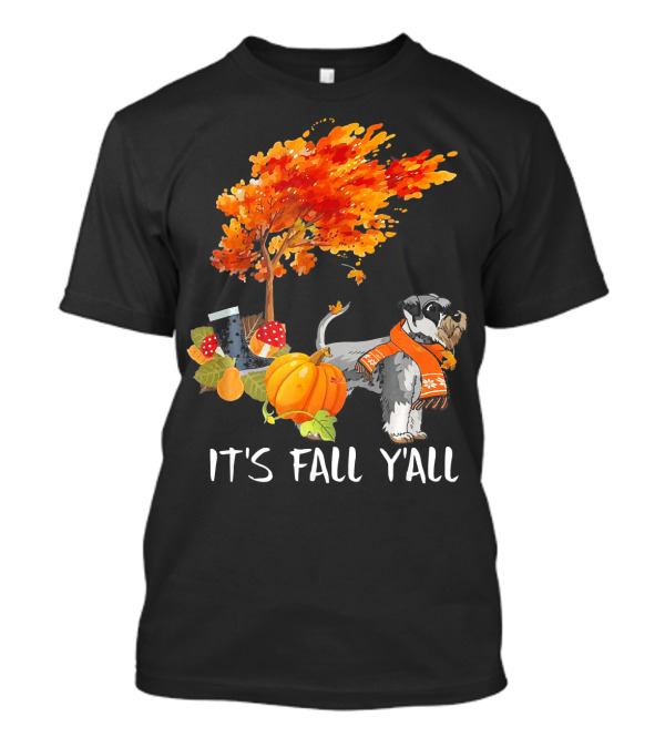 It's Fall Y'all Miniature Schnauzer Pumpkin Autumn Scene T-Shirt