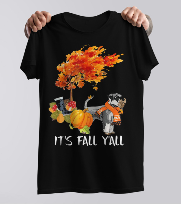 It's Fall Y'all Miniature Schnauzer Pumpkin Autumn Scene T-Shirt