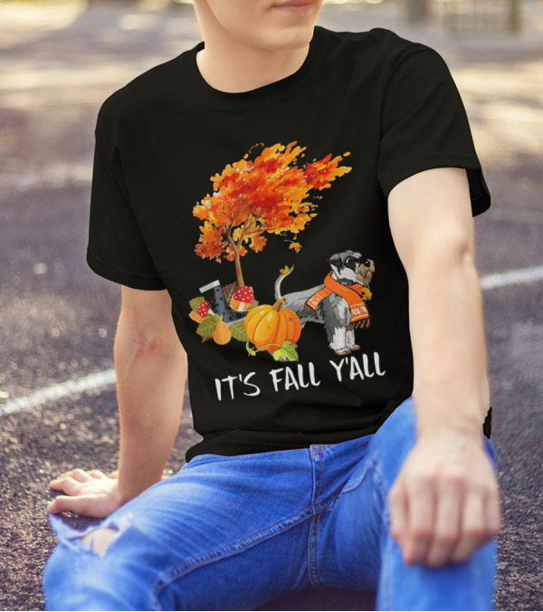 It's Fall Y'all Miniature Schnauzer Pumpkin Autumn Scene T-Shirt