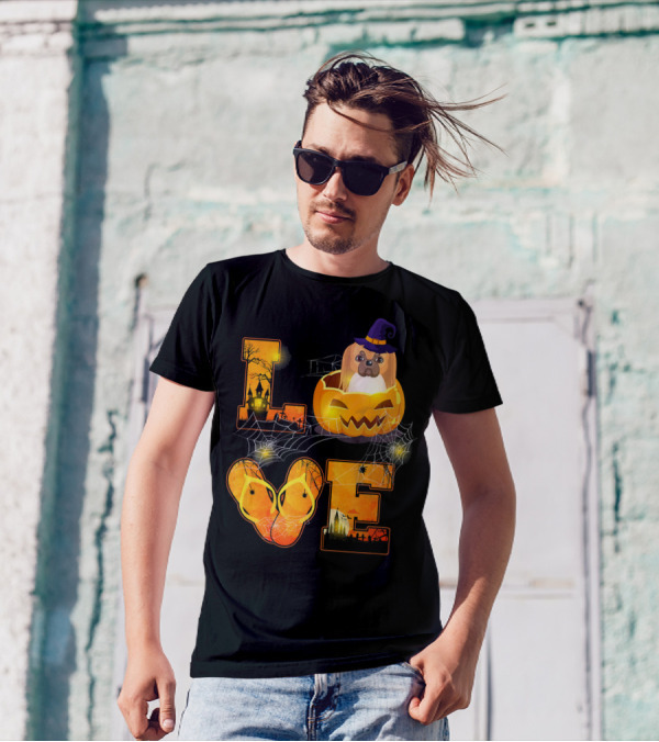 LOVE Halloween Pekingese In Pumpkin With Witch Hat And Cobwebs T-Shirt