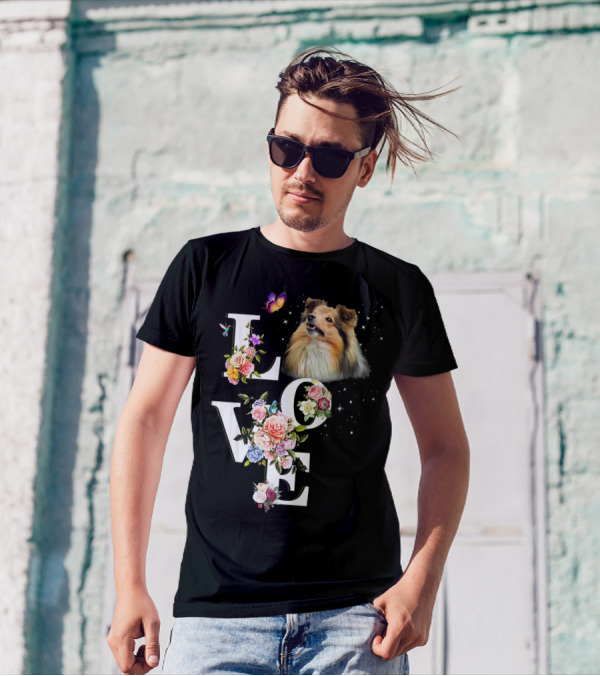 LOVE Sheltie Flower Butterfly T-Shirt