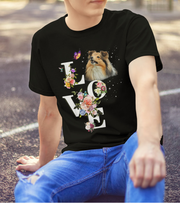LOVE Sheltie Flower Butterfly T-Shirt