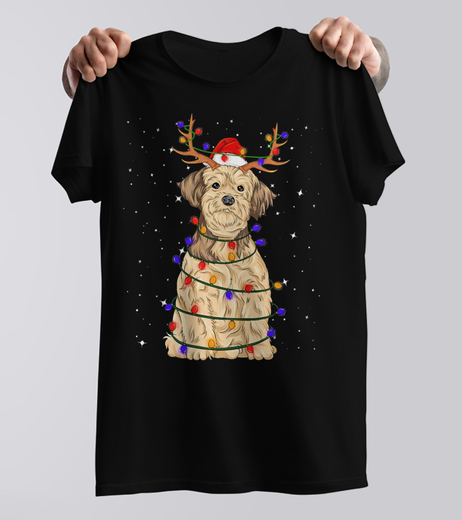Lhasa Apso Christmas Lights Santa Hat Reindeer Antlers Dog T-Shirt