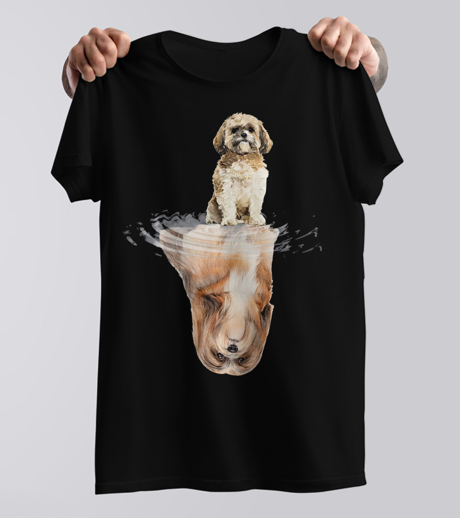 Lhasa Apso Reflection Funny Fath Paws Rippling Water Optical Illusion T-Shirt