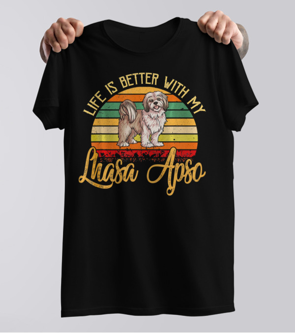 Life Is Better With My Lhasa Apso Vintage Stripes T-Shirt