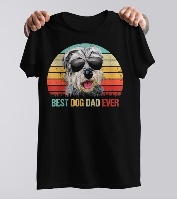 Best Dog Dad Ever Retro Miniature Schnauzer Sunglasses T-Shirt