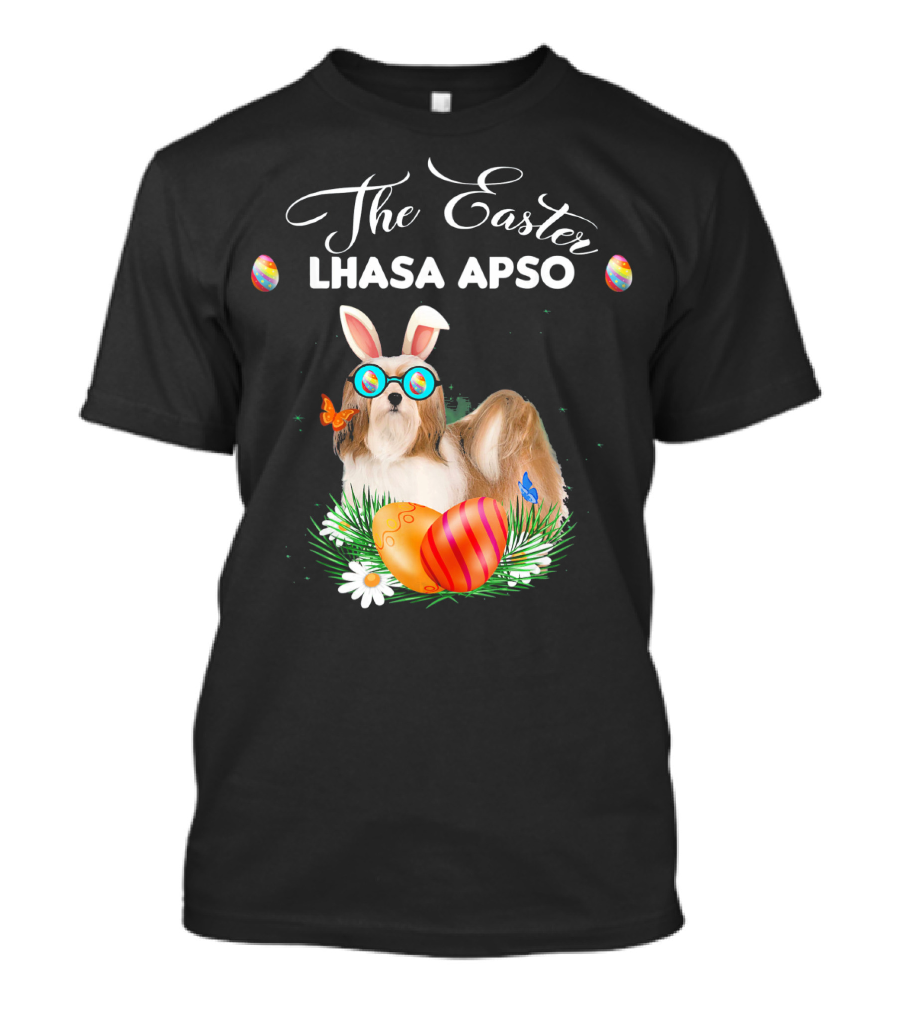 The Easter Lhasa Apso Bunny With Eggs And Glasses T-Shirt