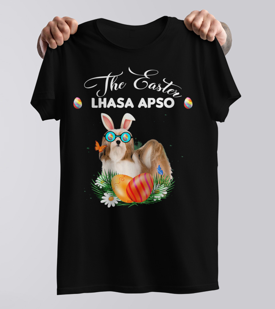 The Easter Lhasa Apso Bunny With Eggs And Glasses T-Shirt