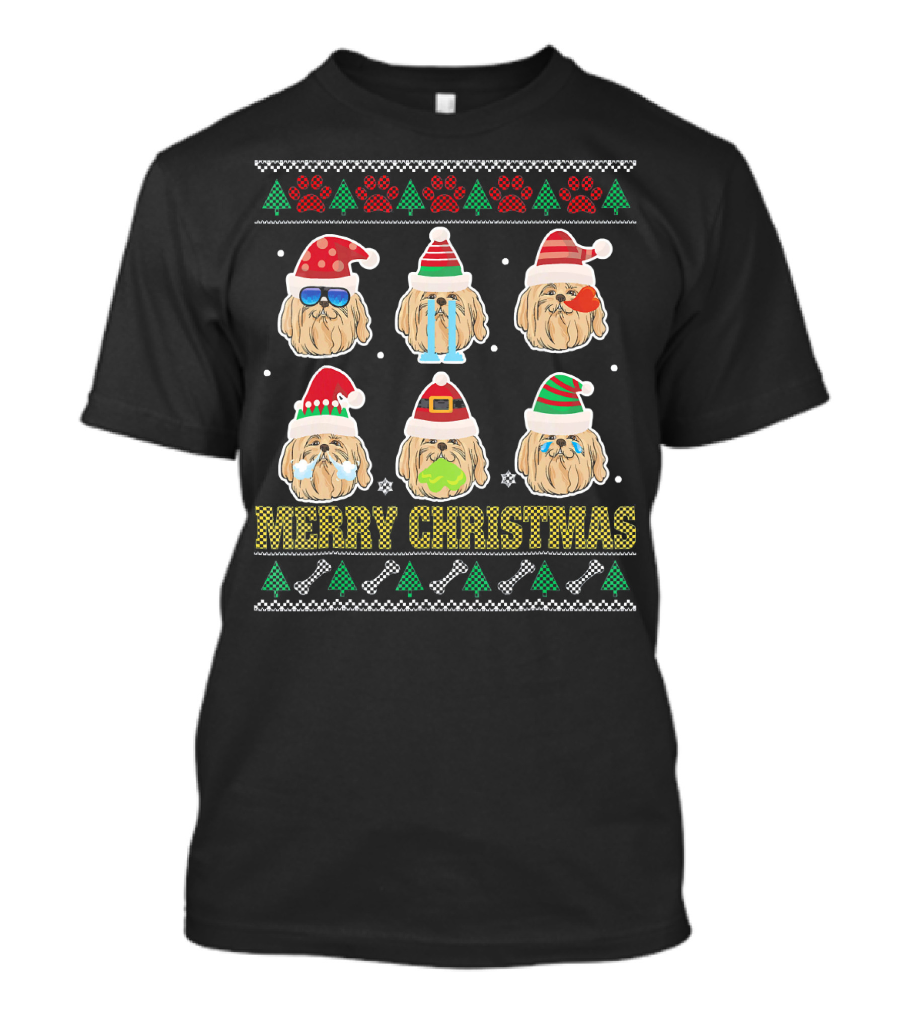 Merry Christmas Lhasa Apso Ugly Santa Paws Holiday T-Shirt