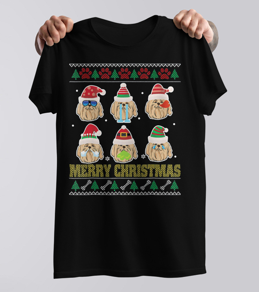 Merry Christmas Lhasa Apso Ugly Santa Paws Holiday T-Shirt
