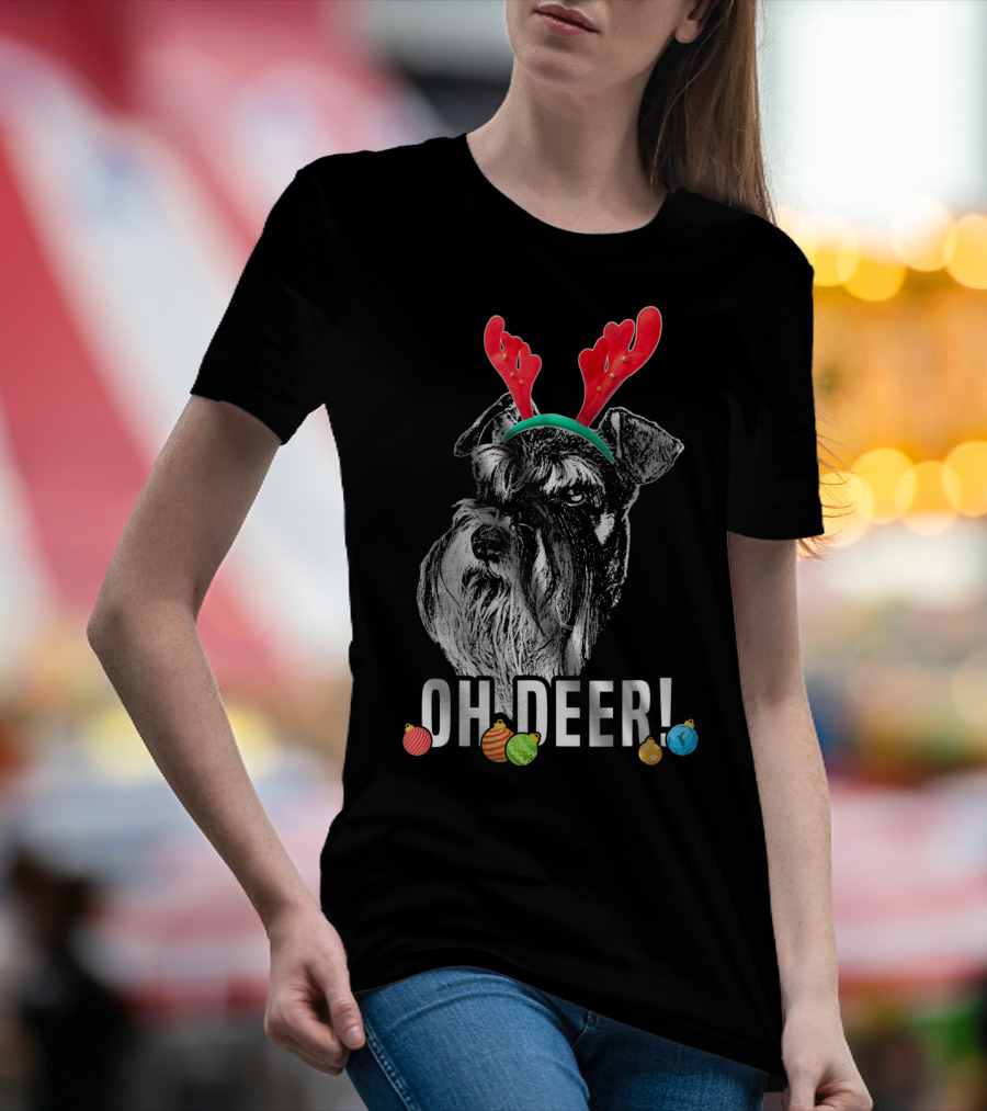 OH DEER Funny Schnauzer Antlers Festive Christmas Ornaments T-Shirt