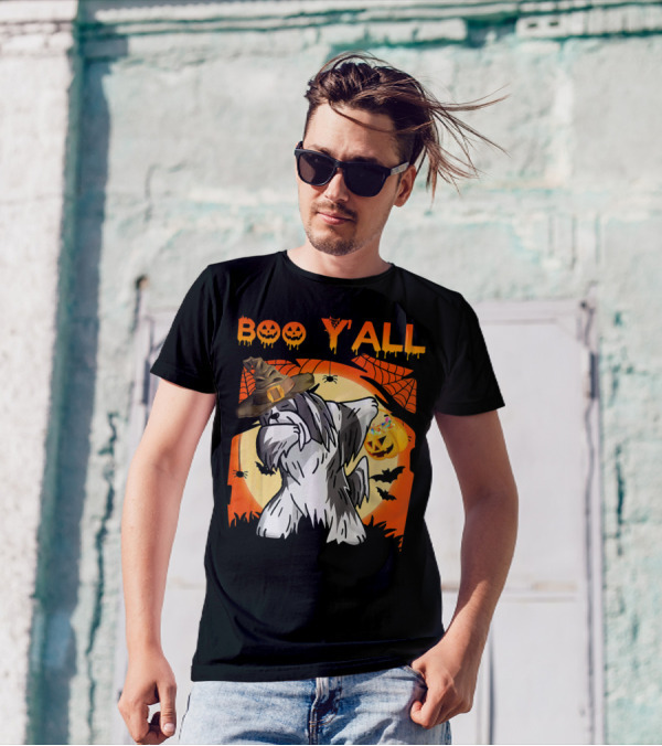 Lhasa Apso Dabbing Halloween Boo Yall Ghost Pumpkin Hat Spiders Bats T-Shirt