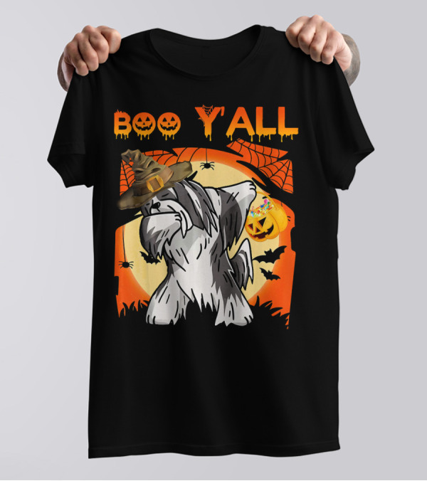 Lhasa Apso Dabbing Halloween Boo Yall Ghost Pumpkin Hat Spiders Bats T-Shirt