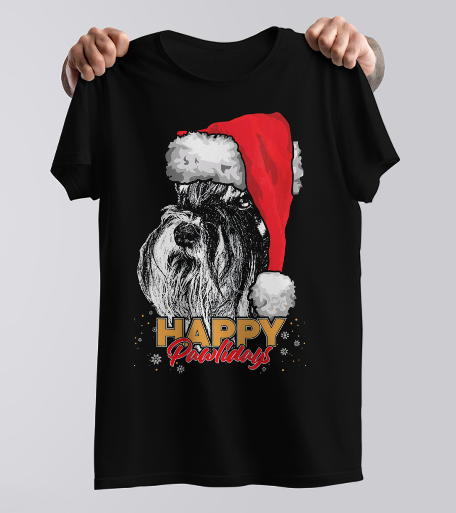 Happy Pawlidays Funny Christmas Schnauzer T-Shirt