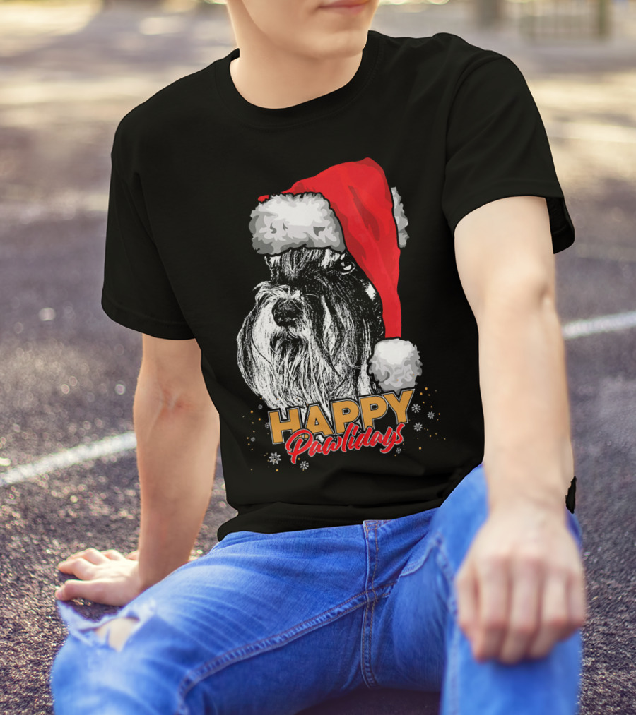 Happy Pawlidays Funny Christmas Schnauzer T-Shirt
