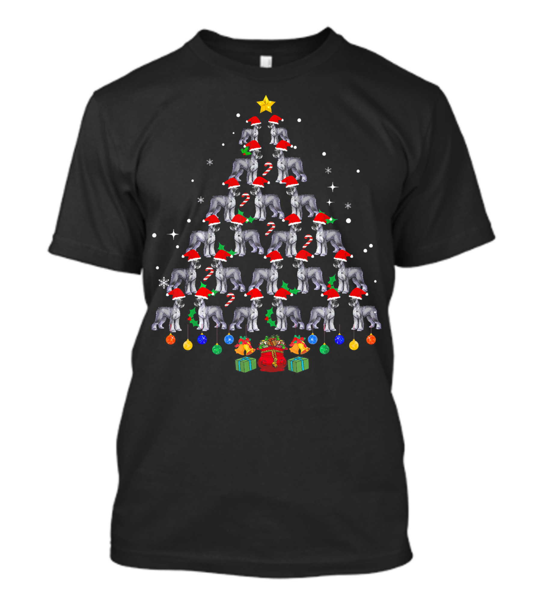 Funny Giant Schnauzer Christmas Tree With Santa Hats And Ornaments T-Shirt