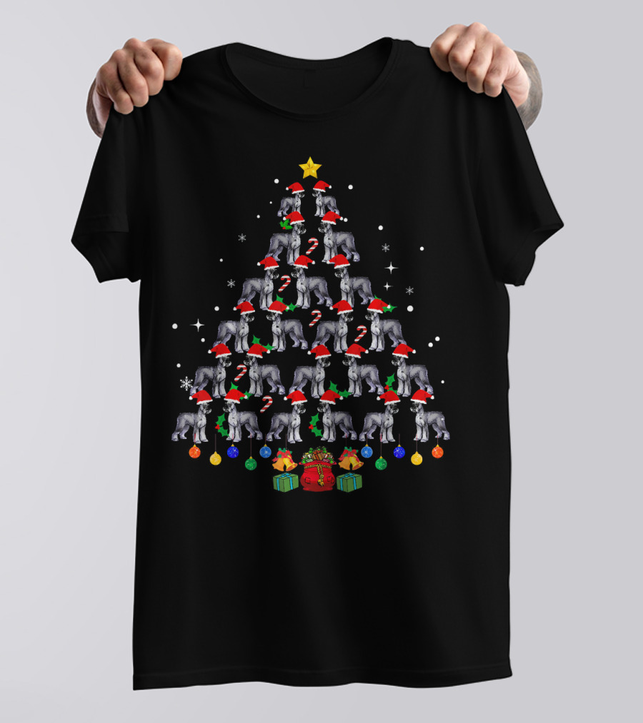 Funny Giant Schnauzer Christmas Tree With Santa Hats And Ornaments T-Shirt