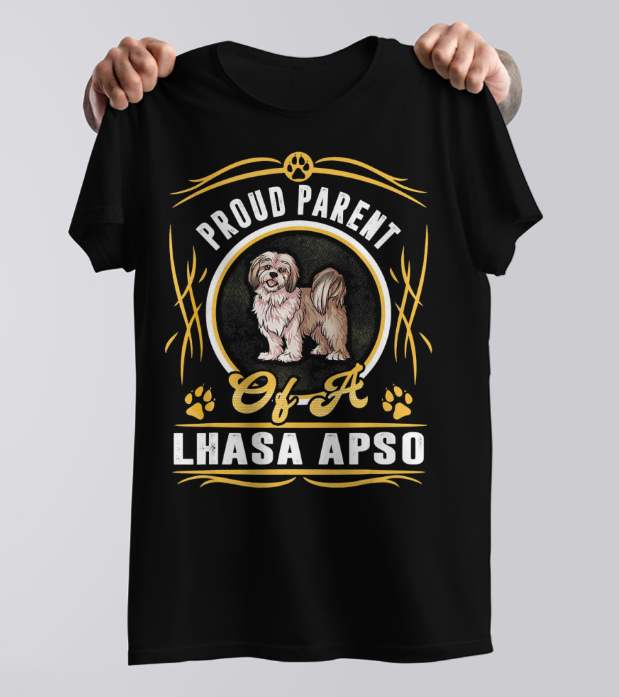 Happy Proud Parent Of A Lhasa Apso With Paw Print Accents T-Shirt