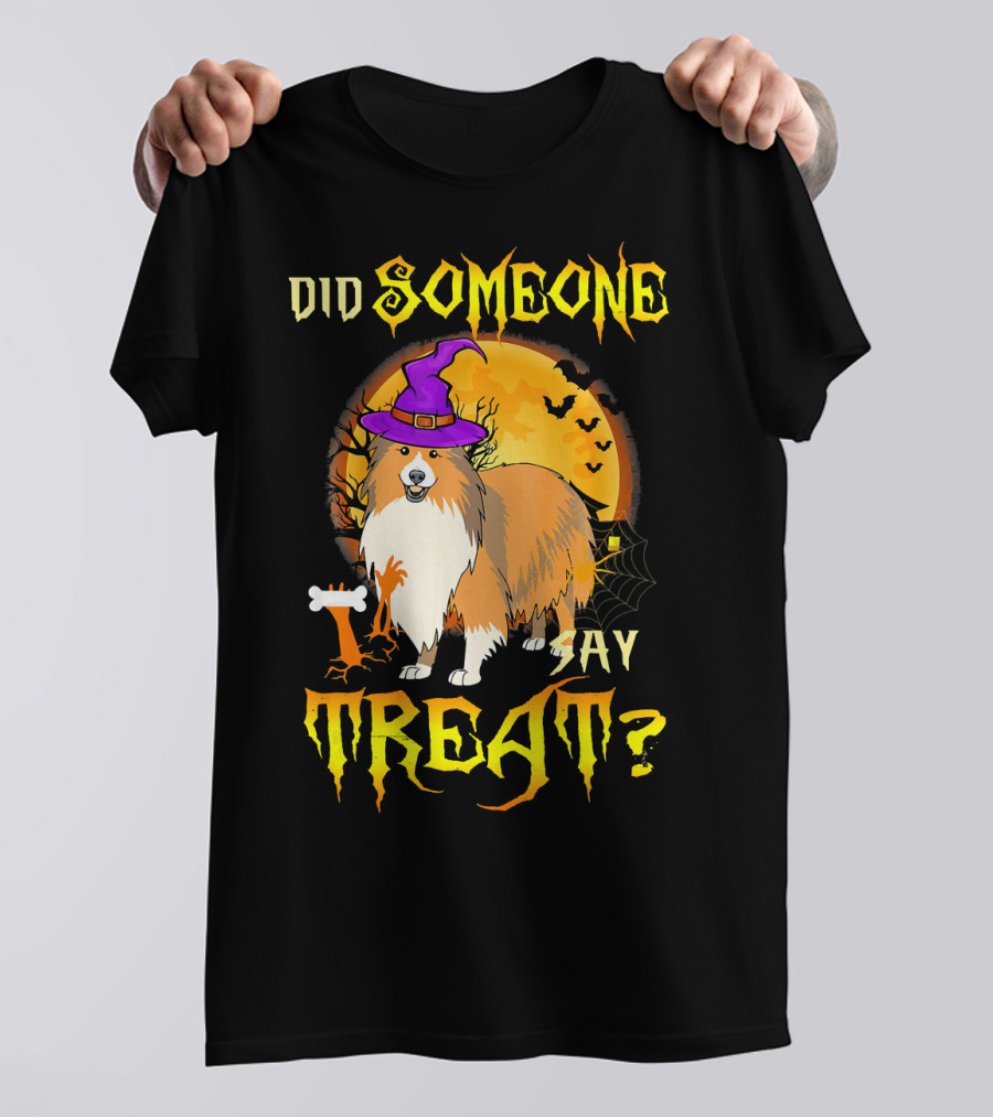Did Someone Say Treat Sheltie Halloween Dog Costume Moon Background T-Shirt