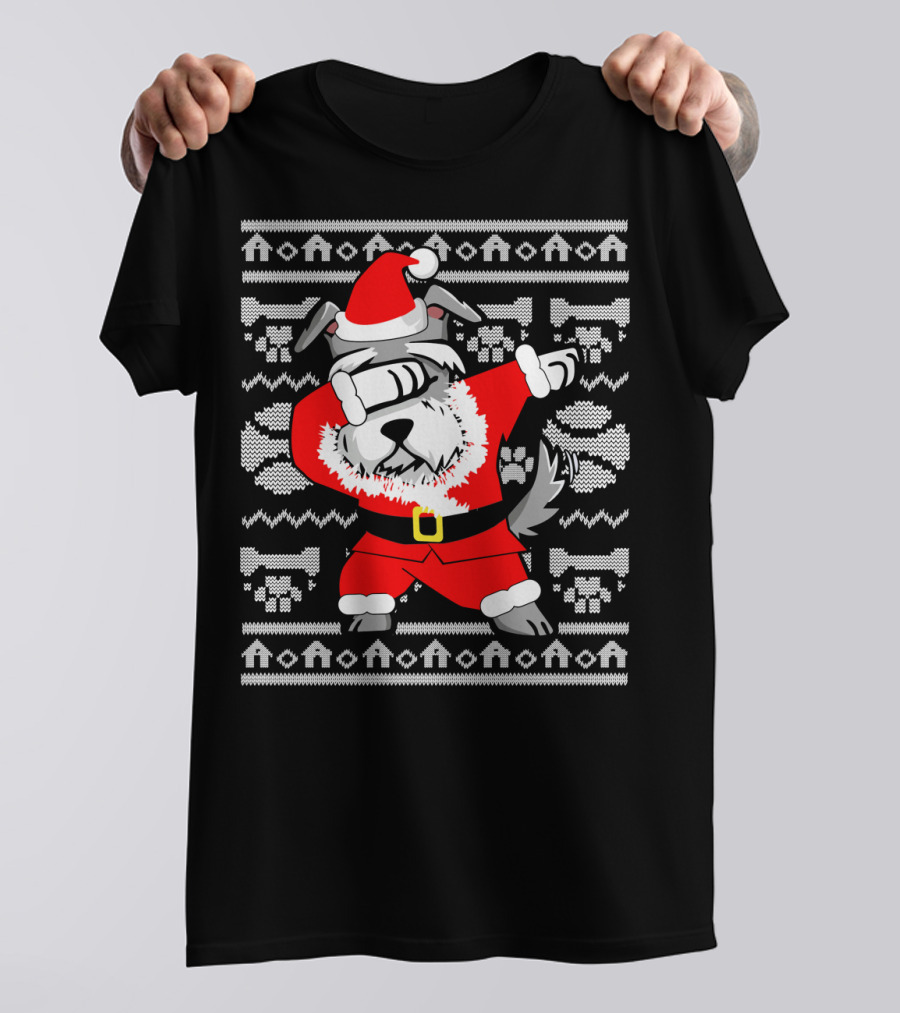 Funny Dabbing Schnauzer Dog In Santa Claus Outfit Holiday T-Shirt