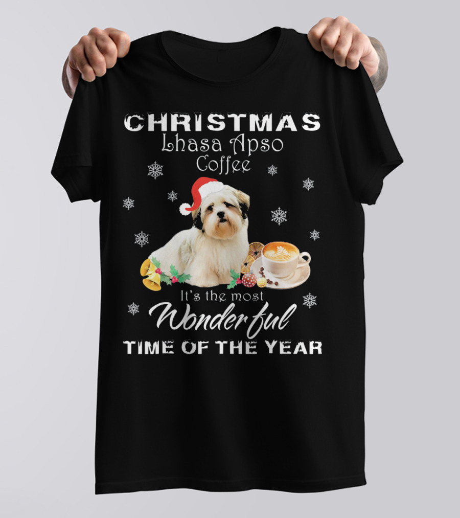CHRISTMAS Lhasa Apso Coffee It's The Most Wonderful Time Of The Year T-Shirt