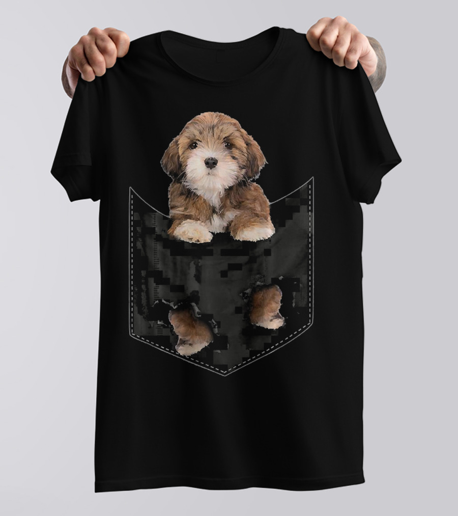 Lhasa Apso Puppy Pocket Illustration Mid Lhasa Aps T-Shirt