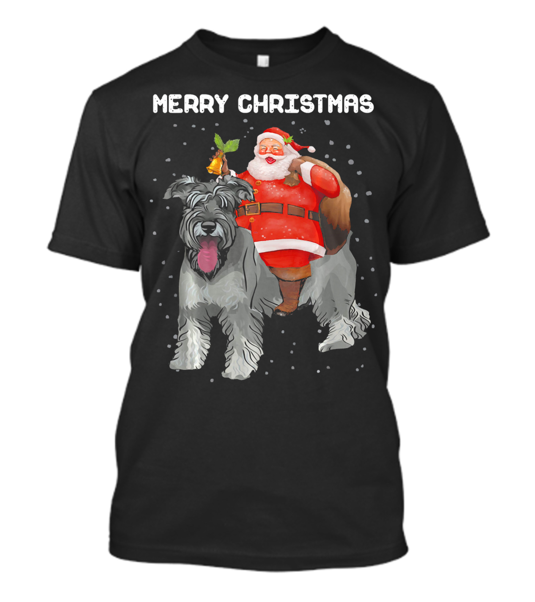 Merry Christmas Funny Santa Riding Schnauzer Dog T-Shirt