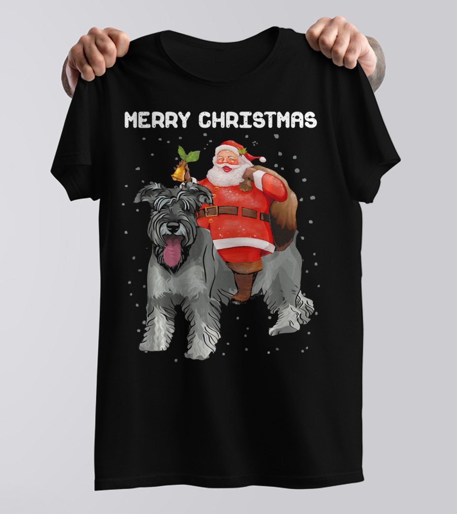 Merry Christmas Funny Santa Riding Schnauzer Dog T-Shirt