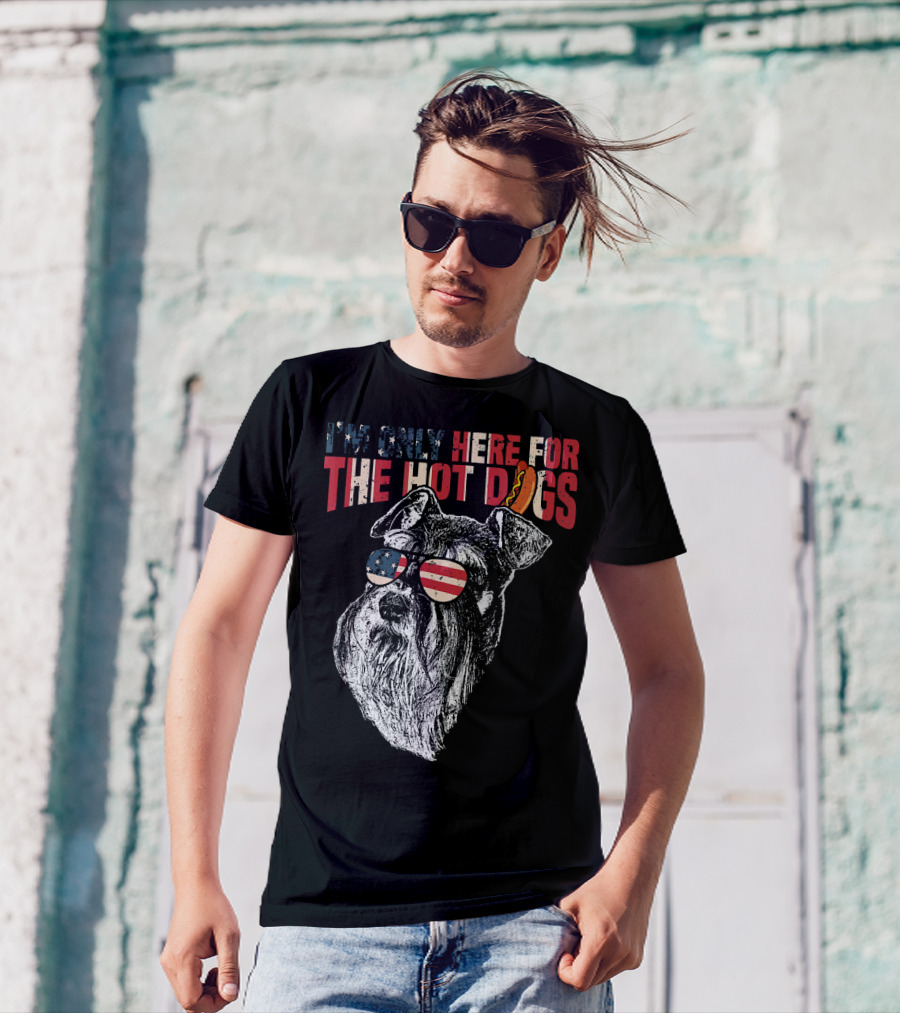 I'm Only Here For The Hot Dogs Schnauzer 4th Of July Pup T-Shirt