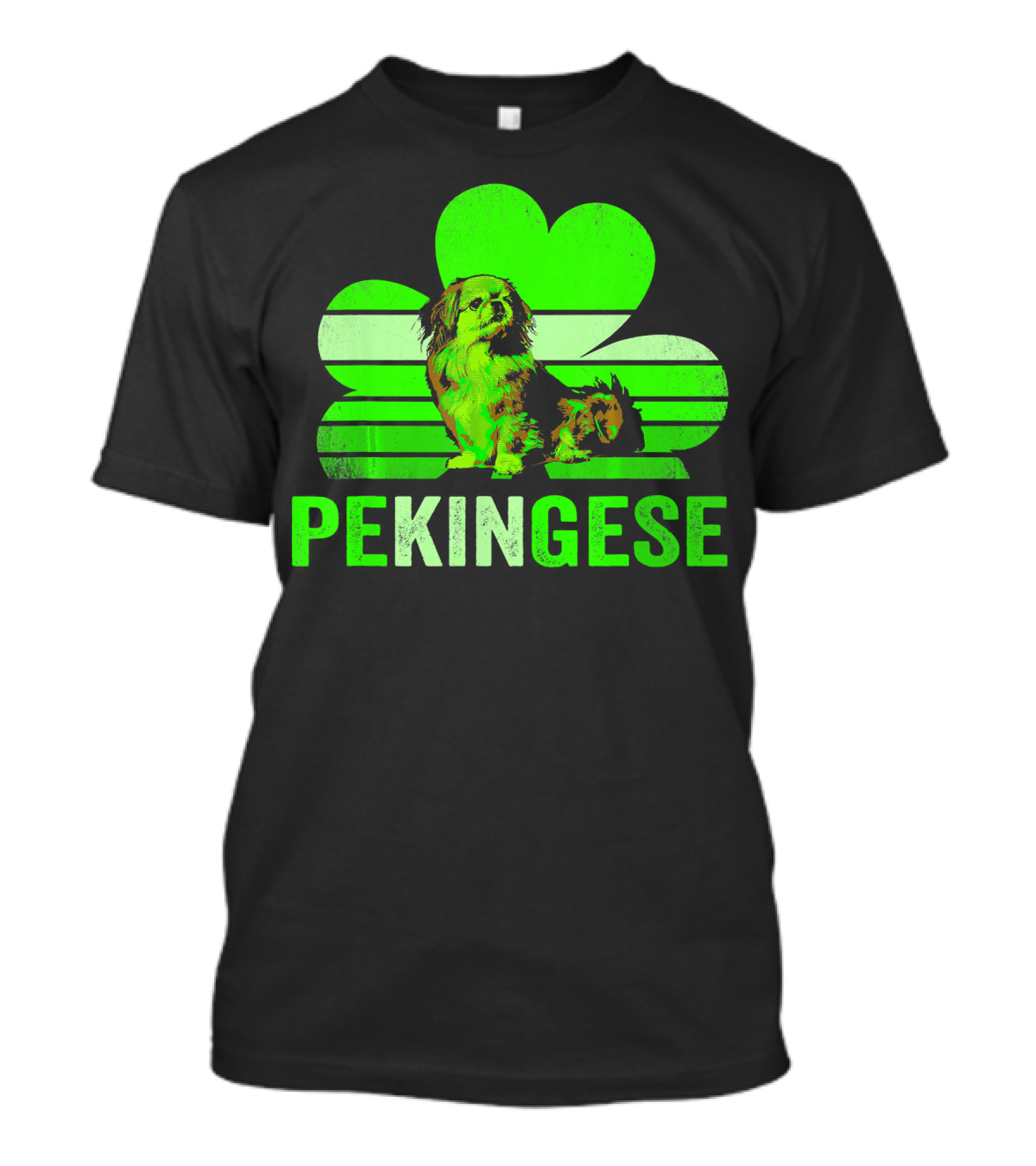 Pekingese Clover Green Stripes T-Shirt